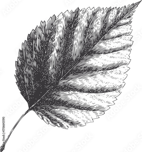 Leaf sketch hand drawn detailed botanical illustration with textured veins — stock vector