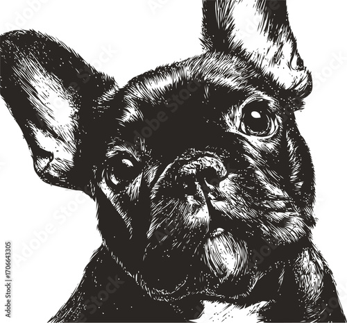 French bulldog sketch hand drawn portrait with expressive eyes — stock vector
