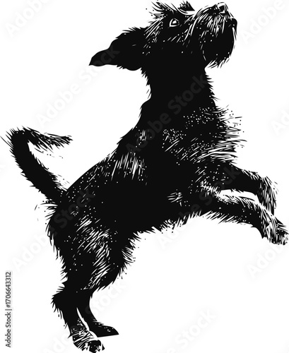 Dog sketch hand drawn silhouette jumping playful pose — stock vector