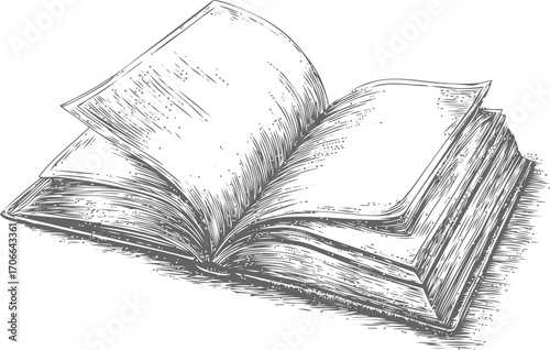 Open book sketch hand drawn style with flipping pages — stock vector