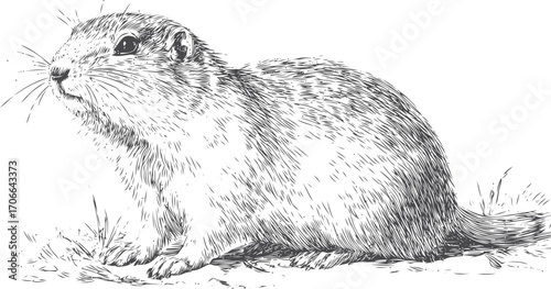 Groundhog sketch hand drawn detailed rodent on grass — stock vector