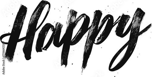 Happy brush lettering sketch, hand drawn modern calligraphy with bold expressive strokes — stock vector