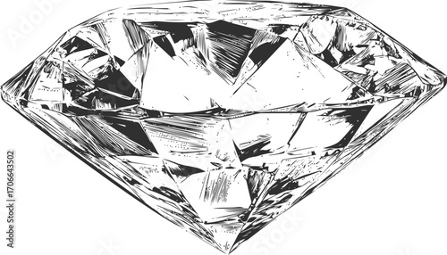 Diamond sketch hand drawn gemstone with detailed facets and textured lines — stock vector