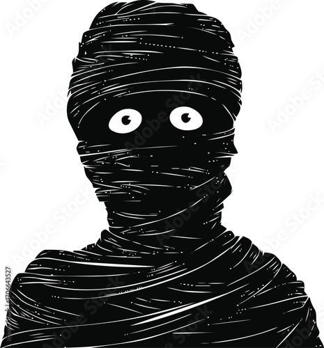 Mummy sketch hand drawn wrapped in bandages with wide eyes — stock vector