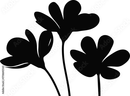 Flower silhouettes sketch hand drawn style with three blooming wildflowers — stock vector