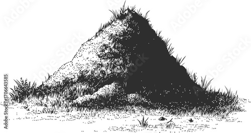 Anthill sketch hand drawn mound with grass and soil details — stock vector