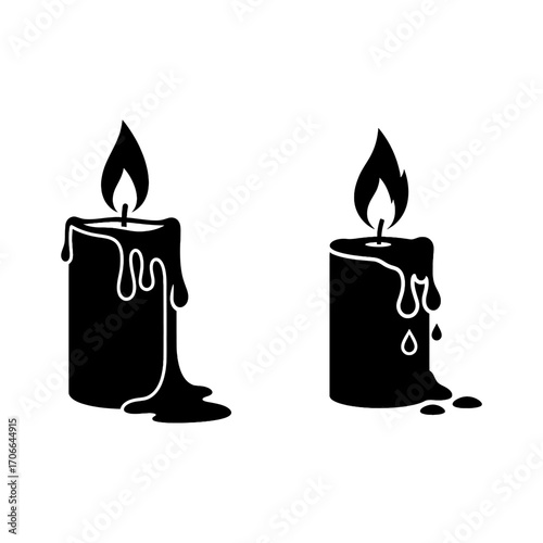 Illustration of a Lit Candle Silhouette with Melted Wax