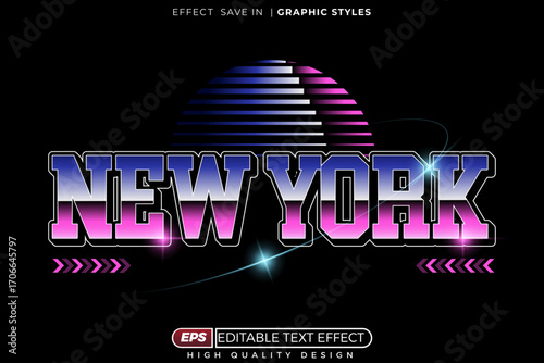 Editable 3d text effect new york with neon color for poster design template