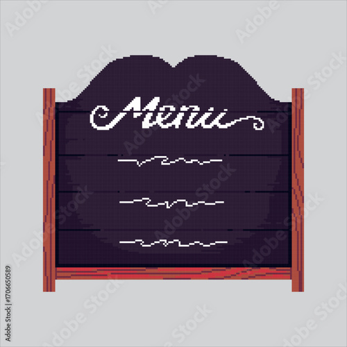 Pixel art illustration Restaurant Menu. Pixelated Chalkboard Menu. Restaurant Chalkboard Menu Sign Icon pixelated for the pixel art game and icon for website and video game. old school retro.