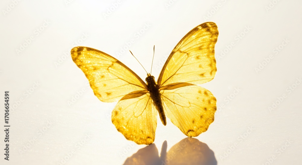 Fototapeta premium Golden butterfly wings gently unfold against soft light. AI Generated