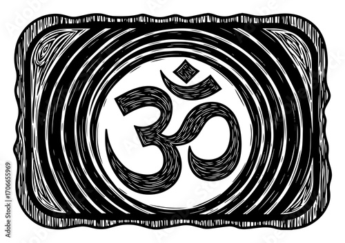 Hand Drawn Spiritual Om Aum Symbol for Yoga and Meditation Black Shape Vector Laser Cutting Engraving Monochrome Print