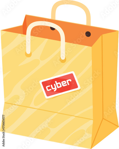 vector illustration of a yellow shopping bag with a Cyber Monday deal tag for a holiday retail sales event.