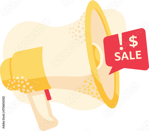 vector illustration of a megaphone with a dollar sign and sale tag for a Black Friday or Cyber Monday marketing announcement.