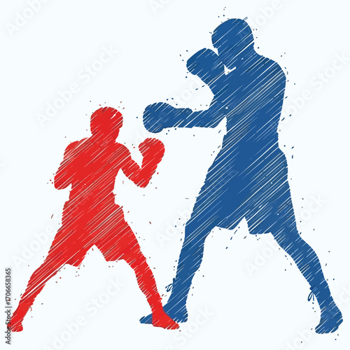 Dynamic watercolor silhouettes of two boxers in combat pose.