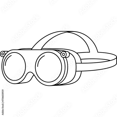 Outline illustration of goggles, suitable for virtual reality or protective eyewear use