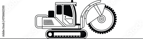 Black and White Illustration of a Tracked Trencher Machine
