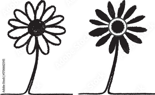  hand drawn daisy flower crayon sketch – simple black line floral vector illustration.eps