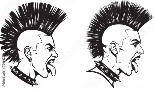 Screaming Punk Profiles with Mohawk Hair and Spiked Collars