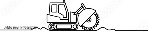 Line Art Illustration of a Trencher Machine Cutting Through Ground