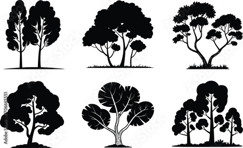 Collection of Silhouetted Trees in Various Styles