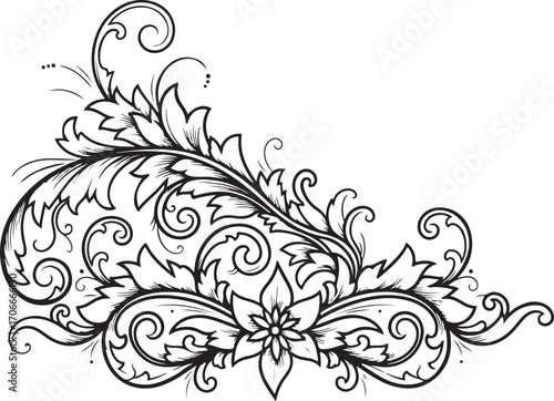 Ornate Floral Swirl Corner Design Illustration