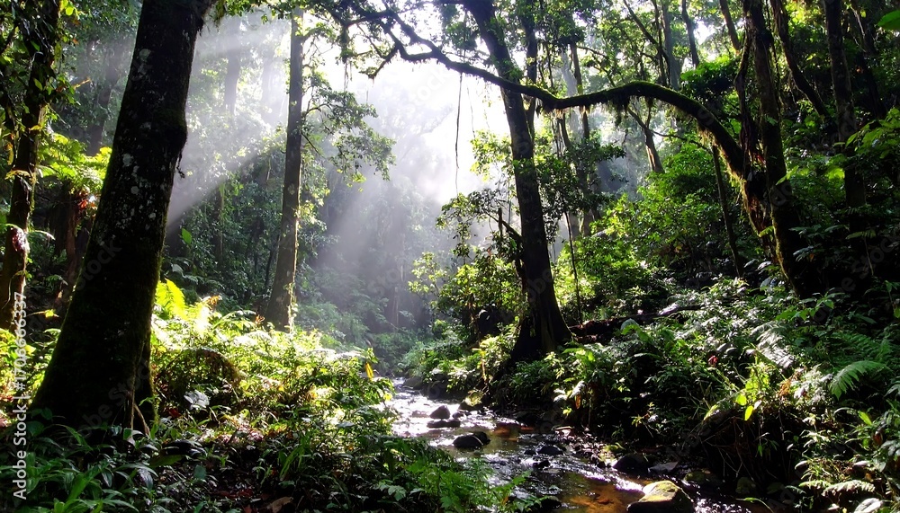 Obraz premium Lush rainforest sunlight