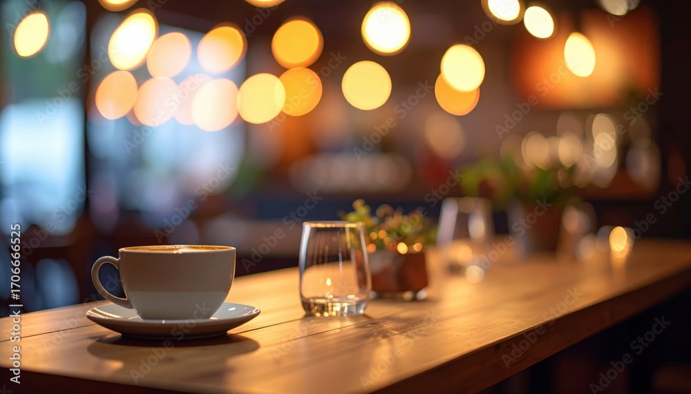 Fototapeta premium Coffee Cup and Saucer on Wooden Table