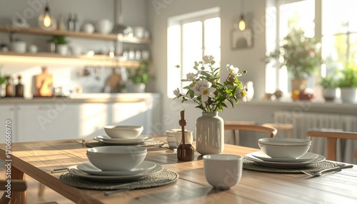 Wallpaper Mural Dining Table Setting with Flower Arrangement Torontodigital.ca