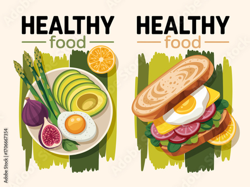 A visually appealing arrangement of healthy foods featuring avocados, eggs, and colorful fruits, emphasizing nutrition, wellness, and a balanced lifestyle choice.