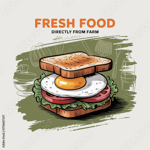 This image features a tasty sandwich made with toasted bread, fresh veggies, and a sunny-side-up egg, symbolizing wholesome and nourishing meal options.