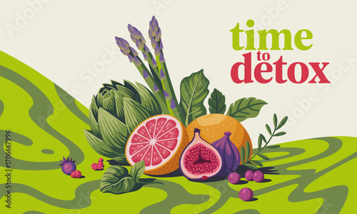 This image showcases a colorful mix of detox-friendly fruits and vegetables, emphasizing freshness and health, ideal for wellness promotions.