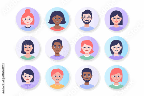 This image features a collection of diverse faces displayed in circular frames, ideal for representing community, inclusion, and multi-cultural perspectives in a modern style.