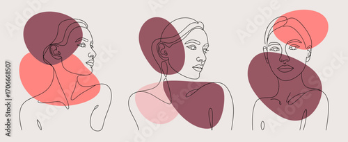 This image showcases three abstract portraits featuring elegant line art, enhanced with colorful overlays to highlight emotional depth and artistic expression.