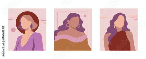 This collection features three stylish women portraits displayed in soft colors, highlighting their elegant hairstyles and diverse fashion choices, perfect for modern aesthetics.