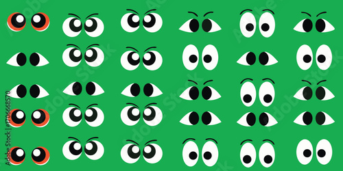 A collection of diverse cartoon eyes expressing various emotions against a vibrant green background