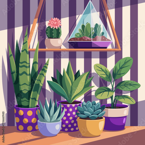 A stylish woman sits amid lush green plants, holding a watering can with an inviting smile, capturing the essence of care and the joy of nurturing indoor plants and nature.