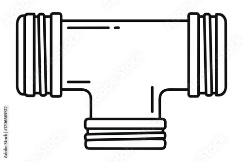 Detailed illustration of a PVC tee fitting for plumbing and irrigation systems.