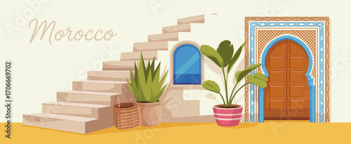 This image displays a traditional Moroccan entryway adorned with intricate designs, showcasing a beautiful blend of historical architecture and modern aesthetics.