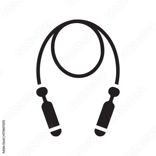 Jump rope glyph icon. Fitness equipment for skipping and cardio workout. Black vector silhouette.

