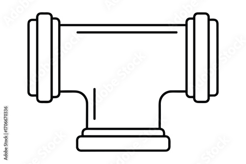 Technical Illustration: Precise Outline of a Plumbing Tee Fitting Connector Component