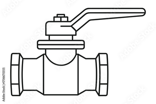 Detailed Line Drawing of a Ball Valve, Depicting Plumbing Component in Black and White