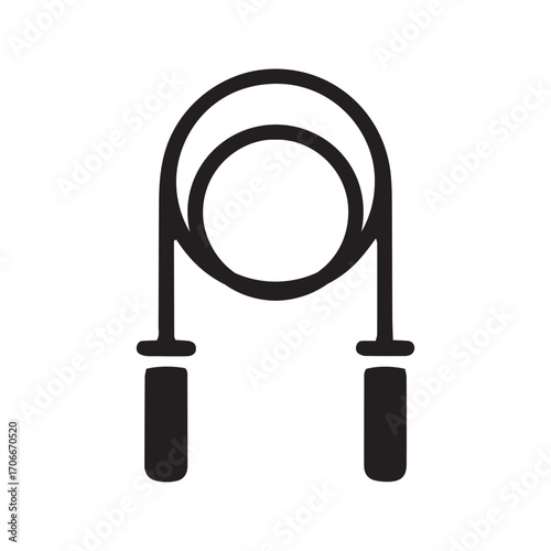 Jump rope glyph icon. Fitness equipment for skipping and cardio workout. Black vector silhouette.
