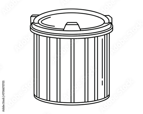 Detailed Outline Illustration of a Plastic Trash Can Container with Lid Isolated