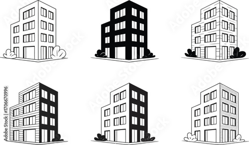Collection of Stylized Building Icons with Varying Designs