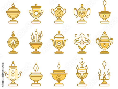 Golden incense burners and containers in various designs and styles  