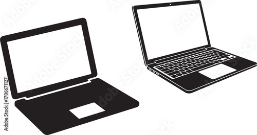 Two Stylized Open Laptop Vector Illustrations on White Background