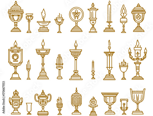 Golden incense burner collection in various styles and shapes  