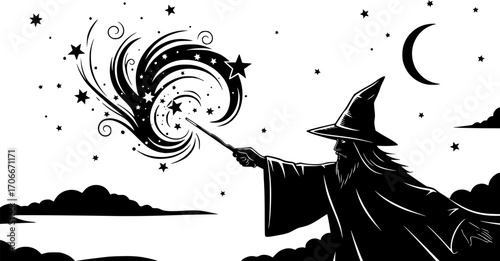 magic wand silhouette ,Magician, wizard, spell vector icons