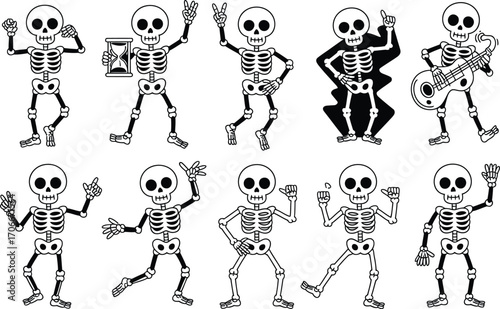 Cartoon Skeletons in Various Poses and Activities