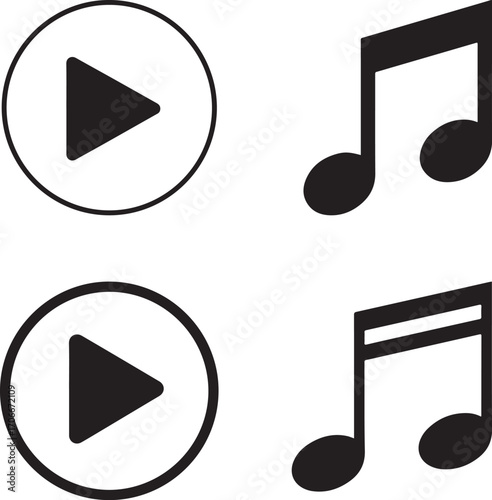 Collection of Black and White Play and Music Icons